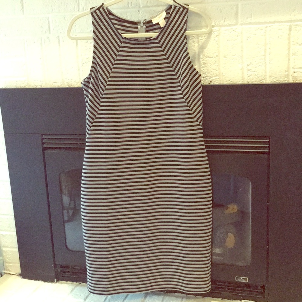 Black and grey stripe ribbed dress